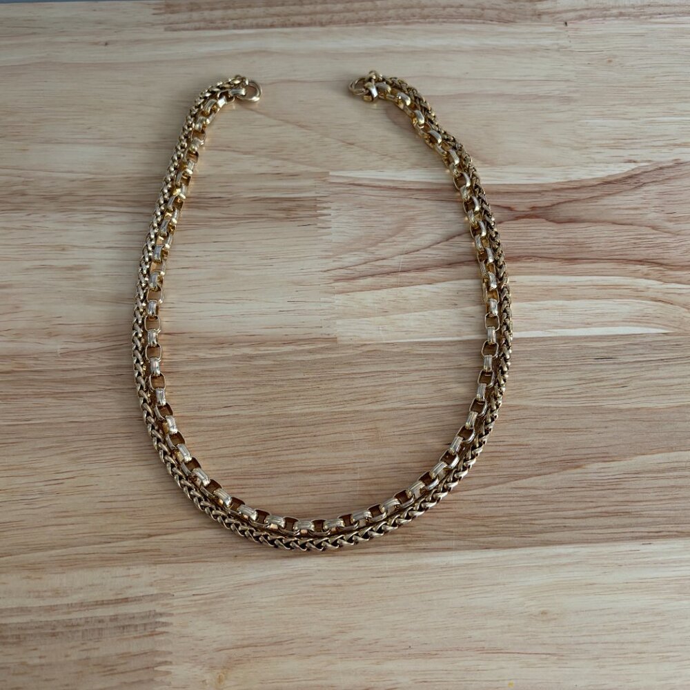 Vintage Gold-Tone Long Box Chain Necklace | 70s Layering Chain No Clasp